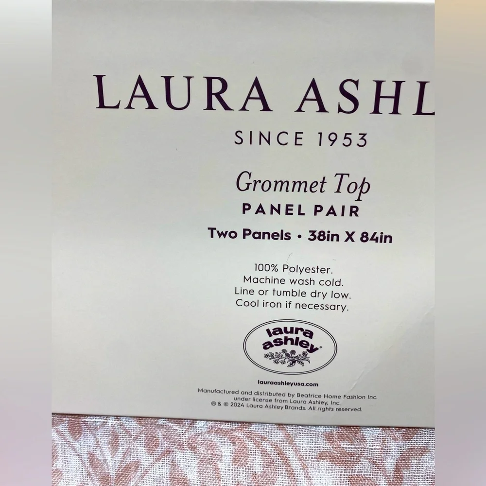 Laura Ashley Grommet Top Taupe White Floral Sheer Curtain Panel Pair 38